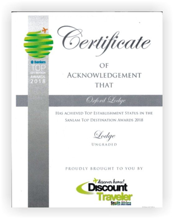 The Oxford Lodge Certificate of Acknowledgement - Sanlam